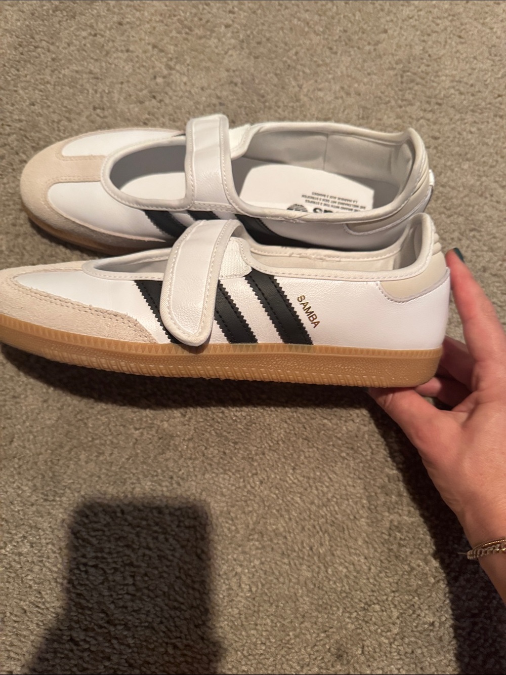 adidas womens Samba Mary Jane Sneakers in White, Black, Gum